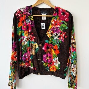 Vintage Carole Little Floral Cropped Blouse Top